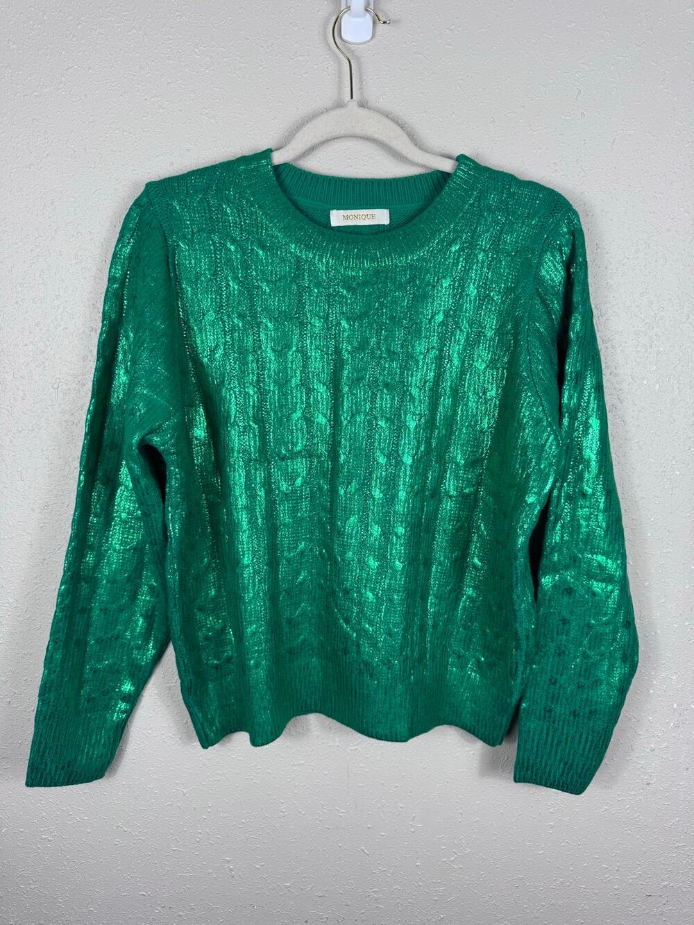 Monique Green Metallic Shimmer Sweater Womens size Medium